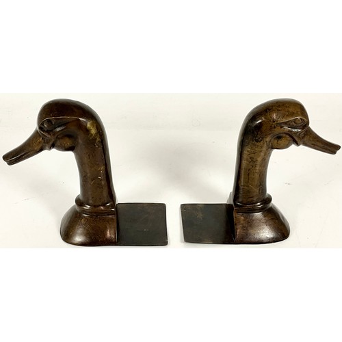 333 - VINTAGE SOLID BRASS DUCKS HEAD BOOK ENDS