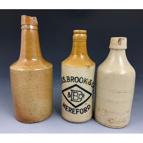 227 - ANTIQUE LIPSCOMBE  & CO  SALT GLAZED WATER FILTER 39cm TALL WITH 3 SALT GLAZED BOTTLES AF