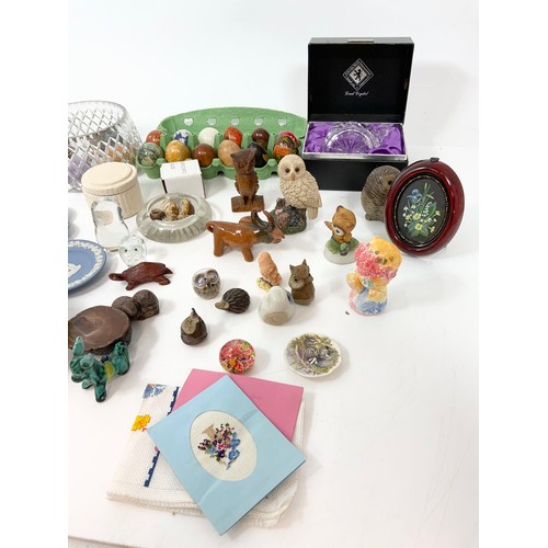 360 - COLLECTION OF STONE EGGS & OWLS ETC.