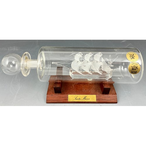 362 - 2 MODEL SAILING SHIPS MADE FROM HORN AND 1 GLASS SHIP IN A GLASS BOTTLE