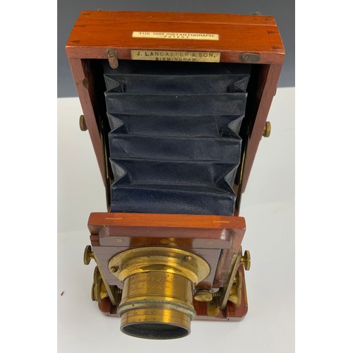 381 - A MAHOGANY AND BRASS J LANCASTER BIRMINGHAM 'THE 1889 INSTANTOGRAPH PATENT' PLATE CAMERA