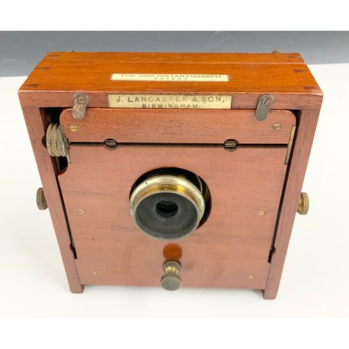 381 - A MAHOGANY AND BRASS J LANCASTER BIRMINGHAM 'THE 1889 INSTANTOGRAPH PATENT' PLATE CAMERA