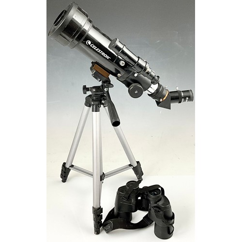 382 - CELESTRON SPOTTING SCOPE AND A PAIR OF OLYMPUS BINOCULARS