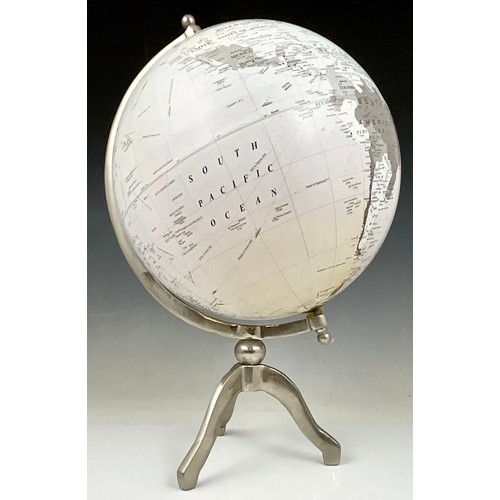 404 - TERRESTRIAL GLOBE ON POLISHED ALUMINIUM STAND