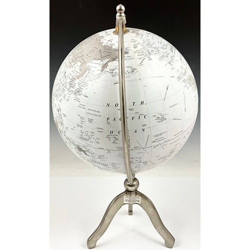 404 - TERRESTRIAL GLOBE ON POLISHED ALUMINIUM STAND