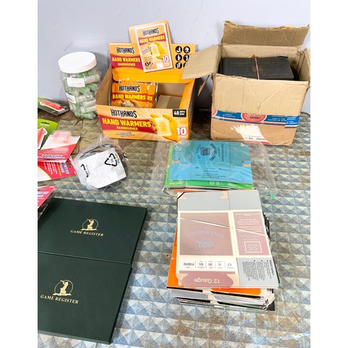 443 - MIXED LOT INC DOG WHISTLE , EAR PLUGS, HAND WARMERS, GAME BOOKS ETC