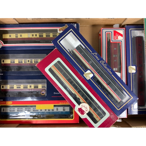 341 - 3 X BACHMANN MK1 COACHES, HORNBY MK2, AIRFIX MK 2, LIMA I-C MOTORAIL, PLUS 2 X BG. 8 IN TOTAL