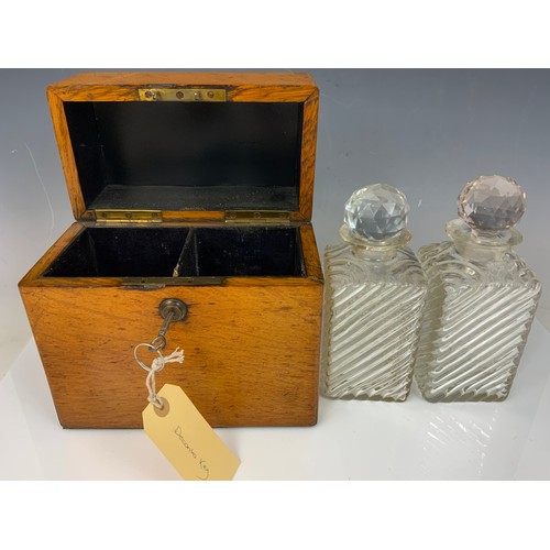 243 - VICTORIAN MAHOGANY DECANTER BOX HAVING 2 COMPARTMENTS WITH WRYTHEN GLASS DECANTERS