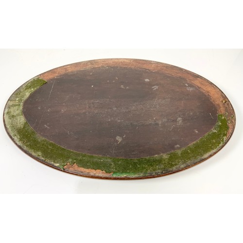 392 - OVAL  INLAID MAHOGANY TRAY WITH BRASS HANDLES