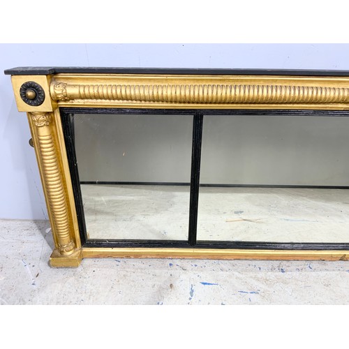 81 - LONG RECTANGULAR 3 PLATE MIRROR WITH ORNATE GILT SURROUND IN THE REGENCY STYLE ( FRAME 159cm x 54cm ... 