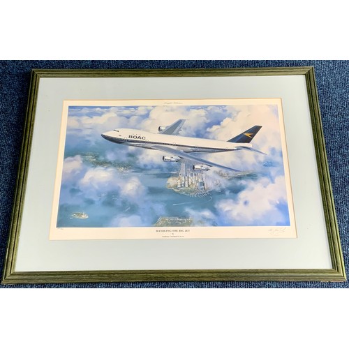 92 - AVIATION INTEREST, 2 FRAMED PRINTS, ANTHONY COWLAND, NEAR JOURNEYS END 122/250, & HANDLING THE BIG J... 