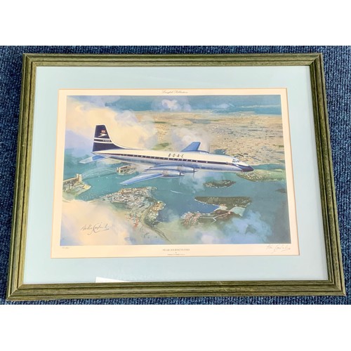 92 - AVIATION INTEREST, 2 FRAMED PRINTS, ANTHONY COWLAND, NEAR JOURNEYS END 122/250, & HANDLING THE BIG J... 