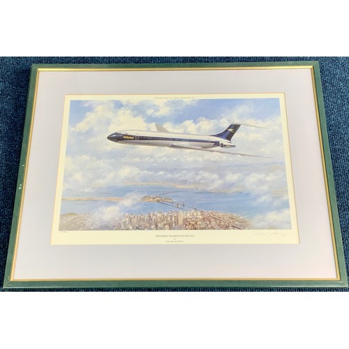 91 - AVIATION INTEREST TWO FRAMED PRINTS BY JOHN YOUNG, OUT OF ANCHORAGE, BOAC 707 317/850, & SPEEDBIRD H... 