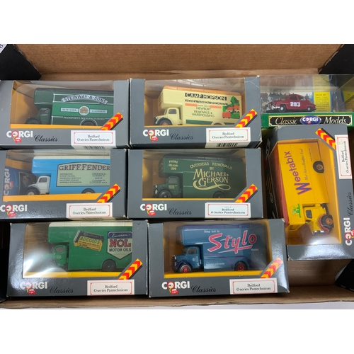 136 - 7 BOXED CORGI CLASSICS, BEDFORD 0 SERIES PAMTECHNICON, PLUS 1 CORGI CLASSIC SAAB 96