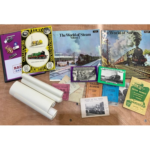 216 - RAILWAY INTEREST, 2 ARGO STEAM RECORDS, POSTCARDS, VIRGIN TRAINS CLASS 221 MANUAL, CHESTER STATION, ... 