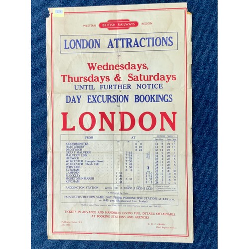 278 - RAILWAY POSTER, LONDON ATTRACTIONS, WEDNESDAYS, THURSDAYS & SATURDAYS DAY EXCURSION TO LONDON, KIDDE... 