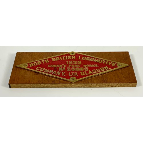 288 - NEWTON REPLICAS REPORDUCTION CAST  LOCOMOTIVE WORKS PLATE. NORTH BRITISH LOCOMOTIVE CO GLASGOW, 1929... 