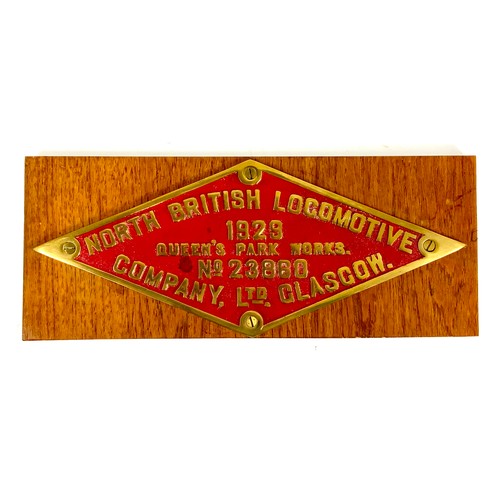 288 - NEWTON REPLICAS REPORDUCTION CAST  LOCOMOTIVE WORKS PLATE. NORTH BRITISH LOCOMOTIVE CO GLASGOW, 1929... 