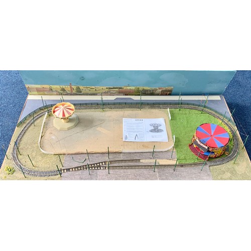 303 - TRAMWAY DIORAMA & LAYOUT, SINGLE OVAL WITH RECESS, TWO FAIRGROUND CAROUSELS. SOUND BASE AND FRAME, O... 