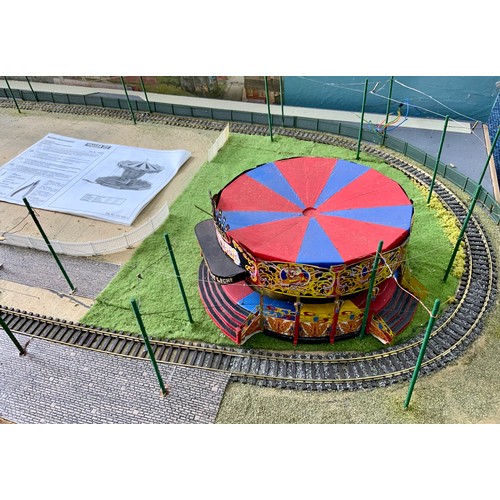 303 - TRAMWAY DIORAMA & LAYOUT, SINGLE OVAL WITH RECESS, TWO FAIRGROUND CAROUSELS. SOUND BASE AND FRAME, O... 