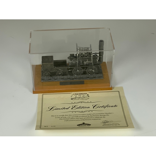 348 - BACHMANN 175 YEARS OF LOCOMOTION, STATIC MODEL, PEWTER, IN CASE & WITH CERTIFICATE. 423 / 1750