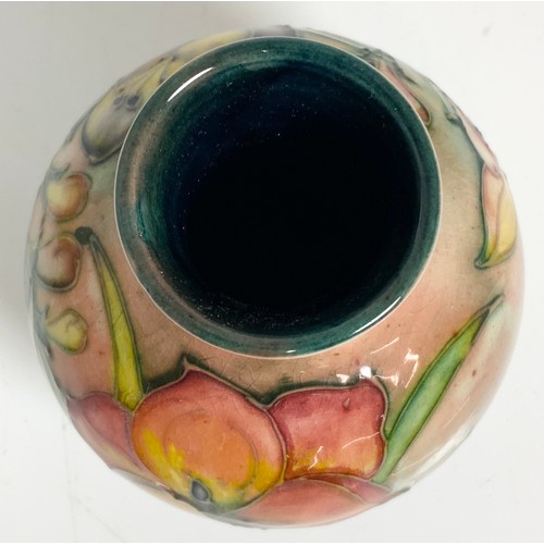 150 - SQUAT MOORCROFT VASE WITH ORIGINAL PAPER LABEL 13cm TALL