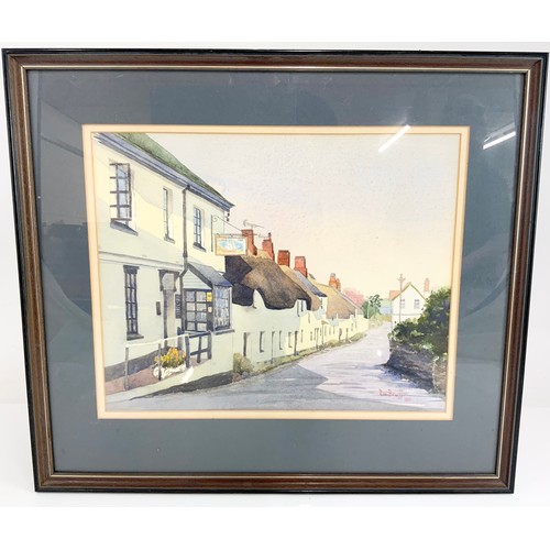 42 - WATERCOLOUR DEPICTING THE SLOOP INN SIGNED BRUFF TOGETHER WITH A DAVID SHEPHERD RAILWAY PRINT