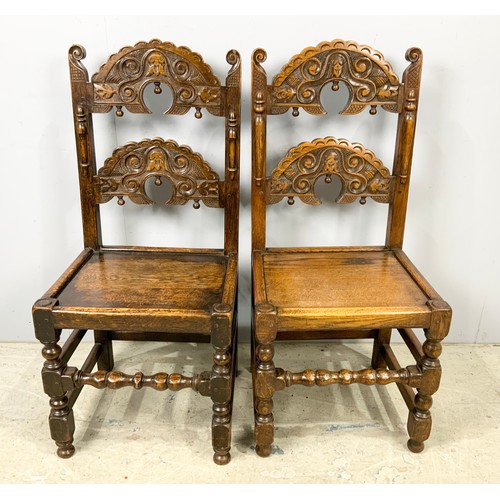 708 - PAIR OF CARVED OAK YORKSHIRE OR MORTUARY CHAIRS