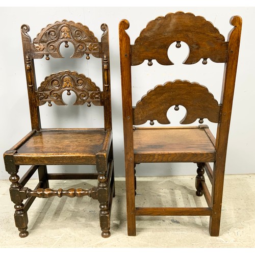 708 - PAIR OF CARVED OAK YORKSHIRE OR MORTUARY CHAIRS