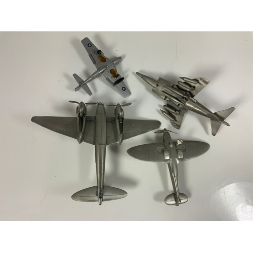 83 - 3 HEAVY PEWTER STYLE MODEL AIRCRAFT, MOSQUITO, HARRIER & SPITFIRE. ALL A/F