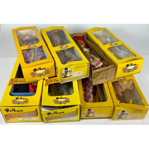 52 - PELHAM PUPPETS, DE LUXE WITCH, BIMBO, BASIC, TYROLEAN GIRL ONE IN YELLOW & ONE IN CARD BOX, PLUS IND... 