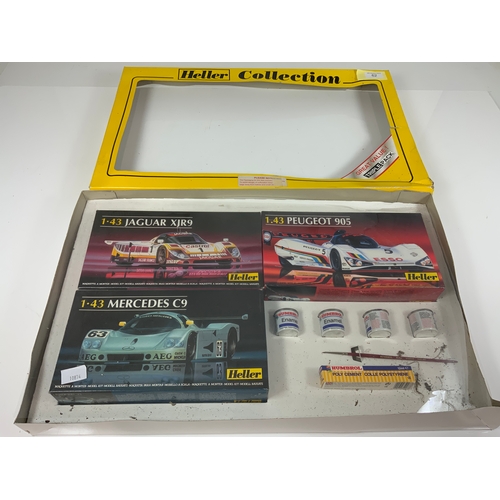 62 - HELLER COLLECTION, TRIPLE MODEL KIT COLLECTION, JAGUAR XJR9, PUGEOT 905, MERCEDES C9