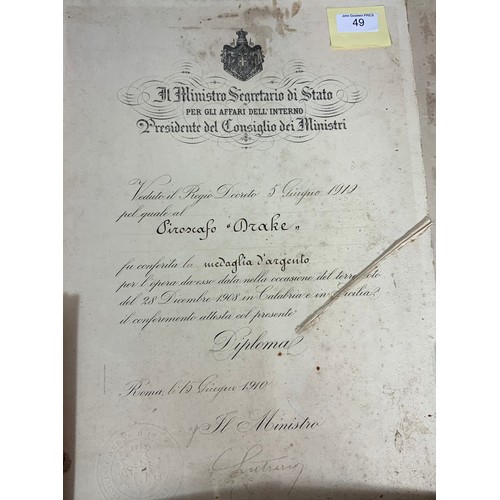 49 - MILITARY & SHIPPING INTEREST, A DIPLOMA & MEDAL RELATING TO THE SERVICE RENDERED BY THE CREW OF SS D... 