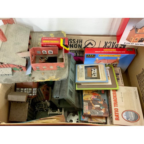 271 - MODEL RAILWAY SCENIC ACCESSORIES, INC. HORNBY BUILDINGS, MOST EX LAYOUT, PLUS RATIO, HORNBY TURNTABL... 