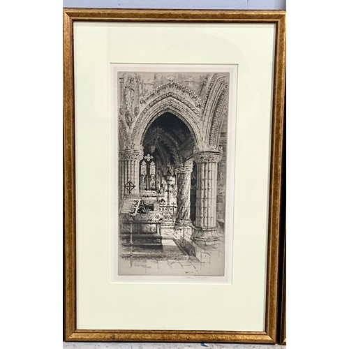 37 - 4 FRAMED ETCHINGS DEPICTING CATHEDRAL SCENES BY ALBANY E HOWARTH