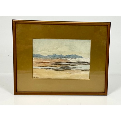 20 - 3 WATER COLOURS, 2 OF OCEAN VIEWS FROM A BEACH BY M. BARFIELD AND 1 OF HAWKHILL MILL