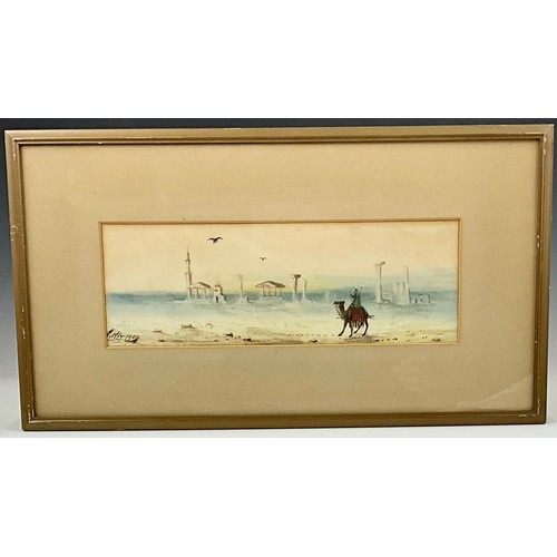 15 - 2 EARLY 20TH CENTURY WATERCOLOURS INDISTINCTLY SIGNED DEPICTING DESERT LANDSCAPE SCENES IN THE MANNE... 