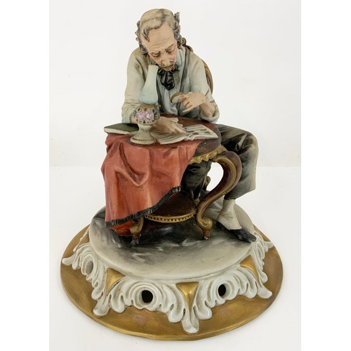 135 - 2 CAPODIMONTE FIGURINES  THE STAMP COLLECTOR AND A MAN WITH 3 GEESE / DUCKS TALLEST  26cm