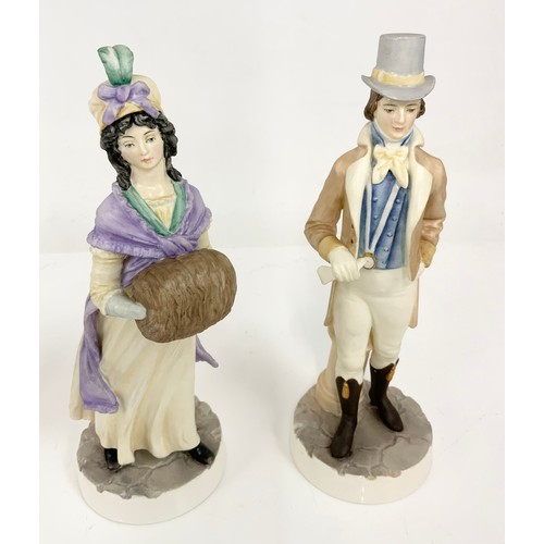 92 - 4 ROYAL WORCESTER HADLEY COLLECTION FIGURINES IN THE GALLANTS, REGENCY MAN & LADY