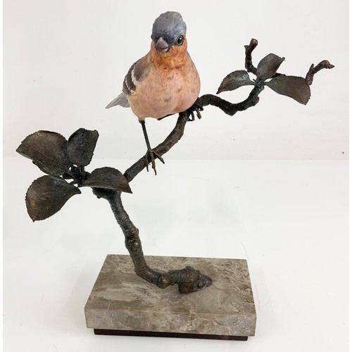 115 - ALBANY PORCELAIN  CHAFFINCH MODEL ON BRONZE BRANCH 23cm TALL