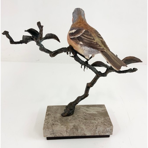 115 - ALBANY PORCELAIN  CHAFFINCH MODEL ON BRONZE BRANCH 23cm TALL