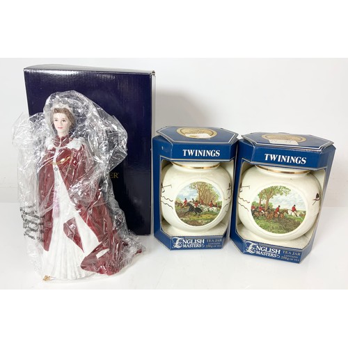 147 - COLLECTABLE CERAMICS INC BOXED ROYAL WORCESTER QUEEN ELIZABETH FIGURINE, WEDGWOOD JASPER MINIATURE T... 