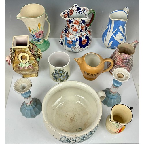 182 - MISC. VINTAGE JUGS, VASES, POTS AND CANDLESTICKS