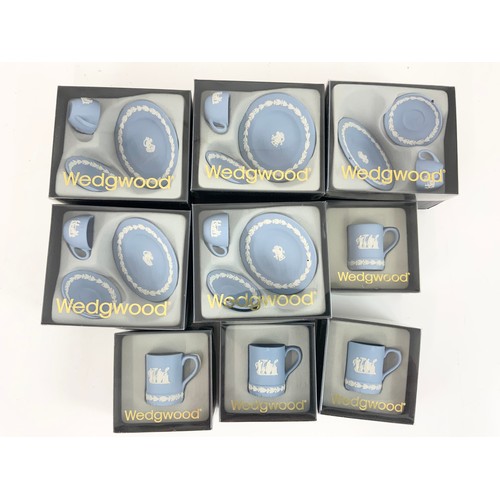 170 - BOXED WEDGWOOD JASPER WARE MINIATURE TRIO’S & TANKARD