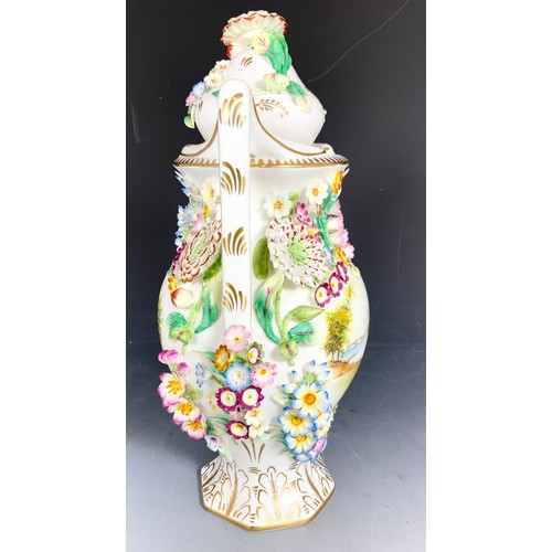 188 - IMPRESSIVE COALPORT COALBROOKDALE COVERED VASE WITH FLOWER ENCRUSTED & HAND PAINTED DECORATION  33cm... 