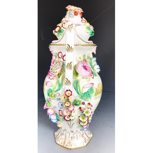 188 - IMPRESSIVE COALPORT COALBROOKDALE COVERED VASE WITH FLOWER ENCRUSTED & HAND PAINTED DECORATION  33cm... 