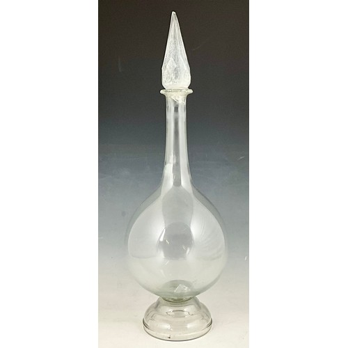 287 - LARGE BLOWN GLASS CHEMISTS WINDOW DISPLAY BOTTLE WITH TEARDROP SHAPED STOPPER. POSSIBLY MID 20TH CEN... 