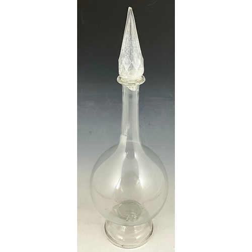 287 - LARGE BLOWN GLASS CHEMISTS WINDOW DISPLAY BOTTLE WITH TEARDROP SHAPED STOPPER. POSSIBLY MID 20TH CEN... 