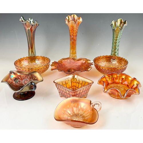 265 - VINTAGE FLUTED LUSTRE CARNIVAL GLASS WARE VASES AND BOWLS