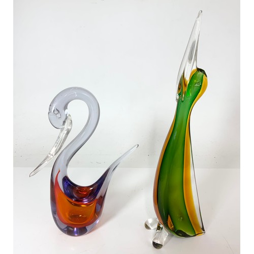 255 - COLOURED GLASS MODELS INC 2 LARGE BIRD MODELS, MURANO CLOWN & FISH